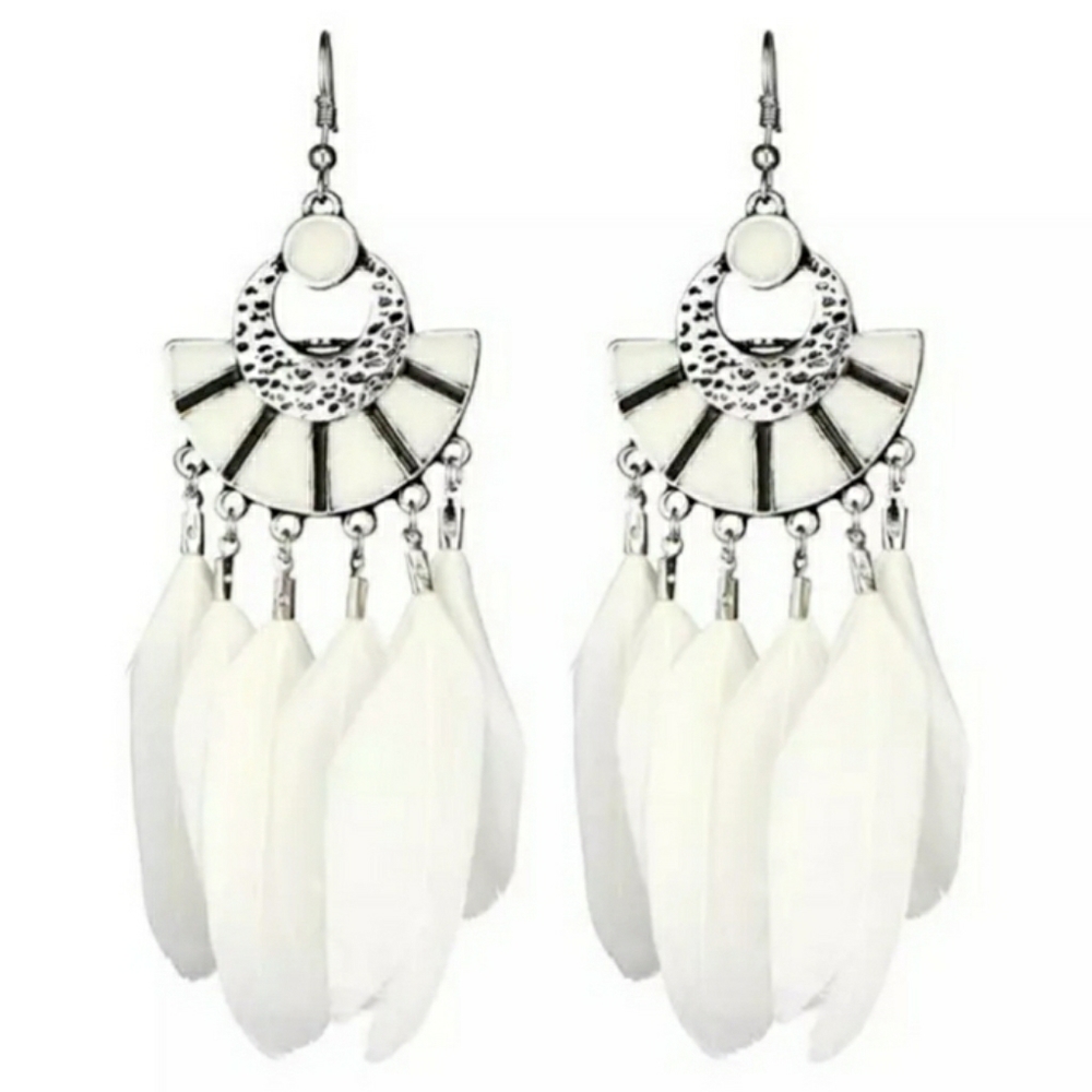 White Long Feather Earrings